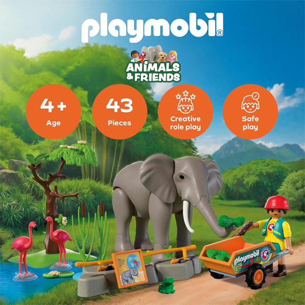 Playmobil Animals & Friends (PromoPack) - Elephant with Zookeeper (72068) - Image 4